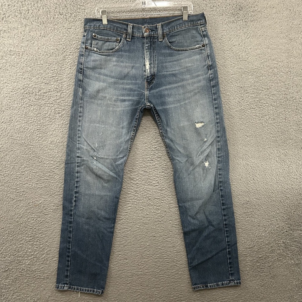 Levis Jeans Mens 34x32‎ Blue Denim 505 Regular Straight American Work Distressed